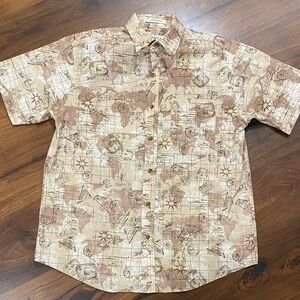 Orvis Tan Map Print Casual Shirt